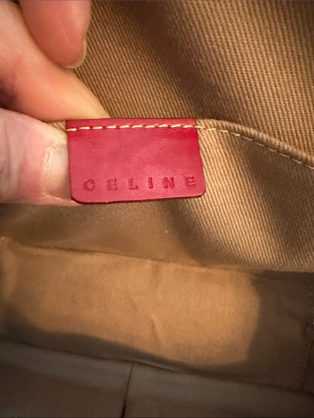 Celine Beige Monogram Cosmetic Case with Red Trim